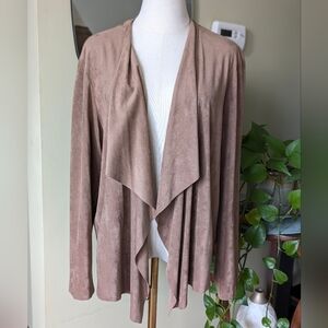 ✨ Ruby Rd. Size L Taupe Faux Suede Drape Front Cardigan Shacket – Cozy & Chic 🧥